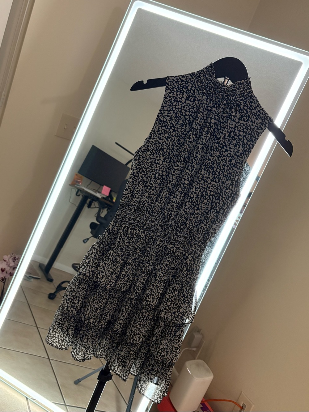 Express Black & White Smocked Neck Mini Dress 👗🖤